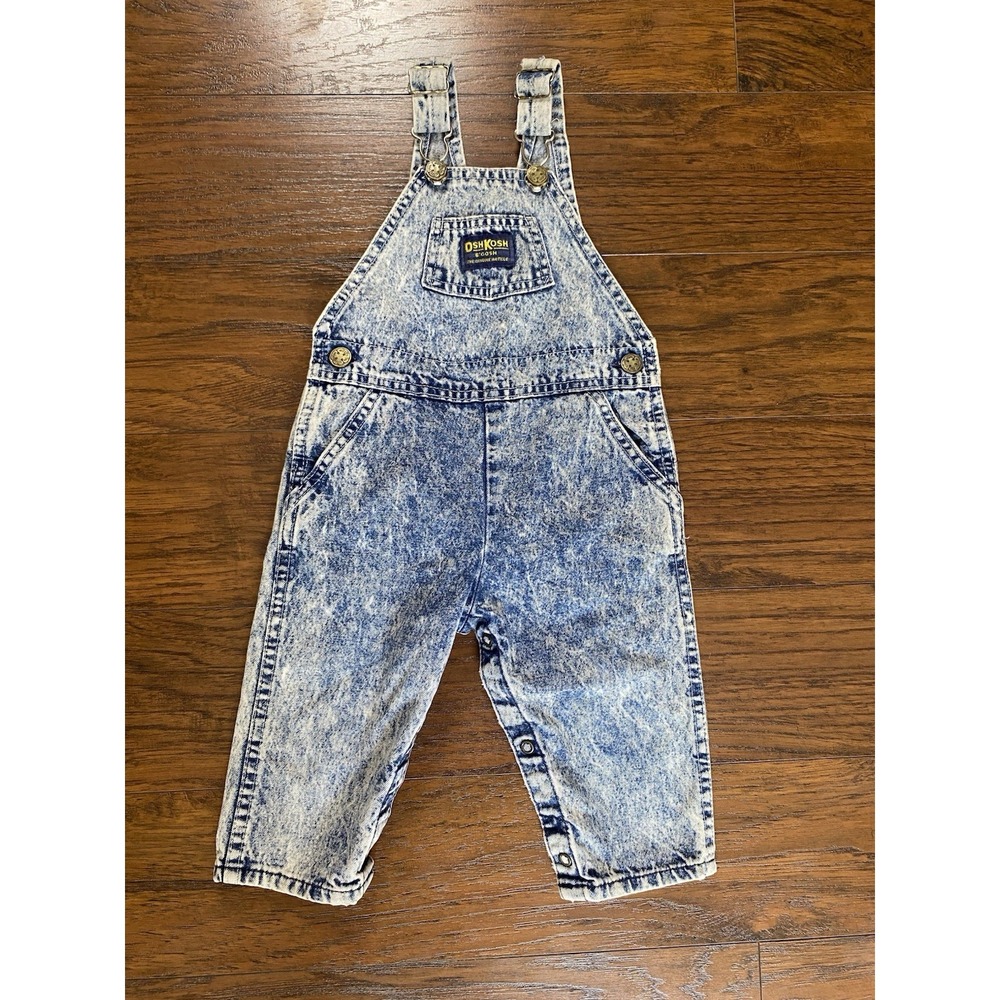 OshKosh Bgosh‎ Vintage Kids 24M Acid Wash Denim Vestbak Overalls Made in USA 90s